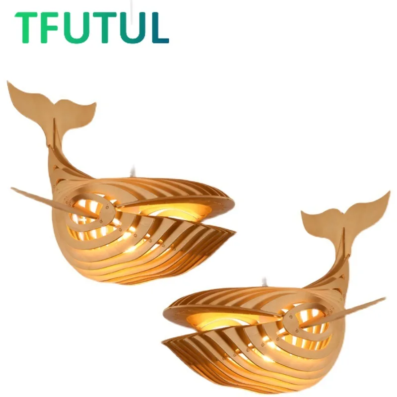 Handmade Fish Pendant Lamp E27 Wooden Hanging Lights Chandelier Ceiling Light for Kids Room Home Decoration Drop Ship