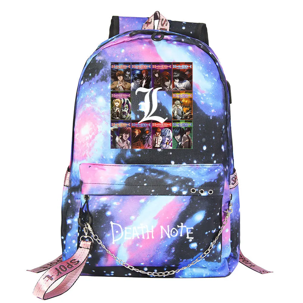 Nuovo Anime Death Note zaino per adolescenti bambini borsa da viaggio per studenti pacchetto catena di ricarica USB zaino per Laptop Bookbag Mochila