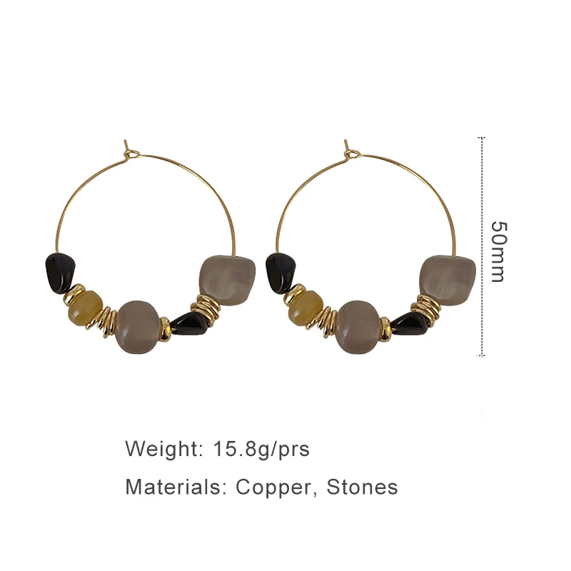 Metal Round Circle Hoop Earrings For Women Semi-precious Stones Fashion Jewelry Holiday Accessories Elegant New Style Gift C1581