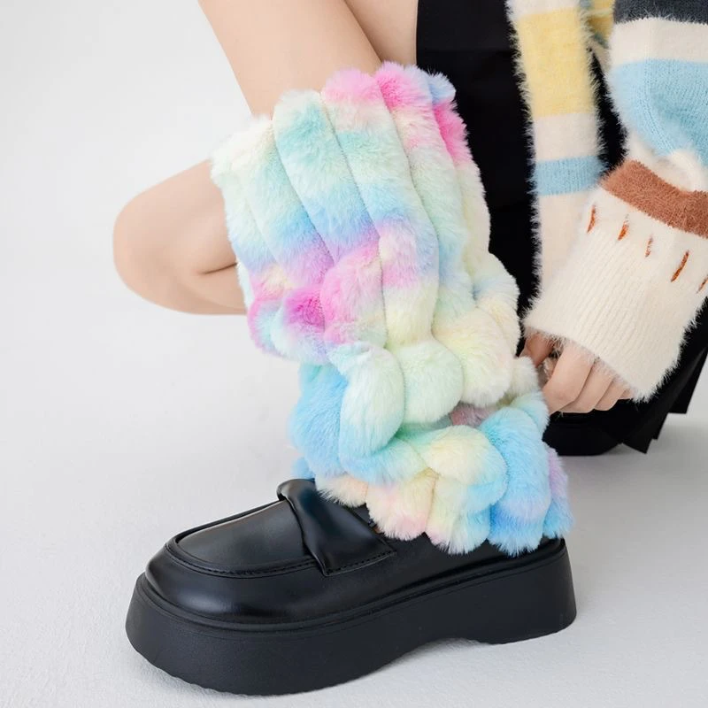 Personalized Colored Plush Knitted Leg Covers Women Autumn Winter Thick Warm Stacked Socks Boot Cuffs Covers