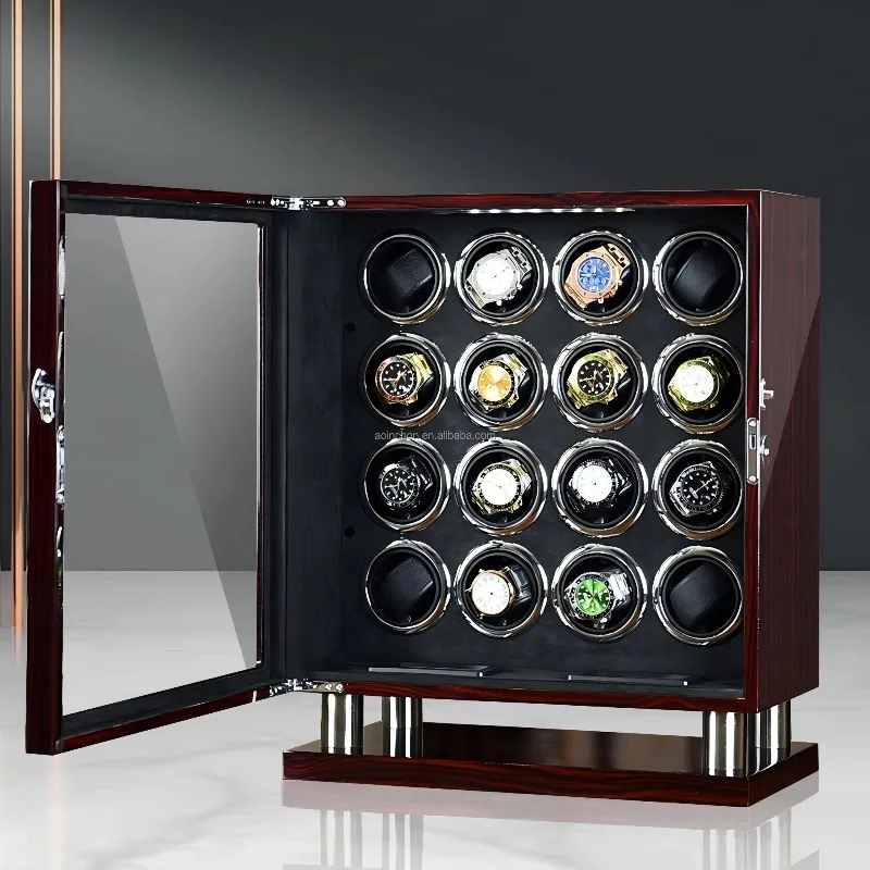 Light luxury ebony base watch winding box LCD touch screen square winder watch anti-stop maintenance box