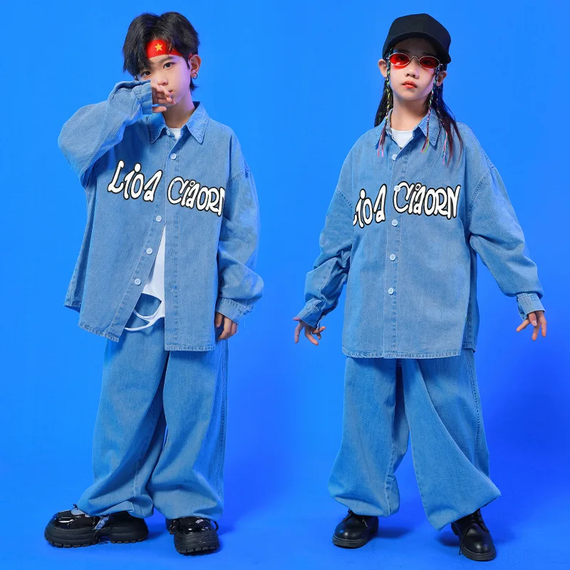 Boys Girls Fashion Cool Street Dance Clothes Jazz Hip Hop Set Letter Print Top + Trouser 2pcs Festival Stage Performance Costume