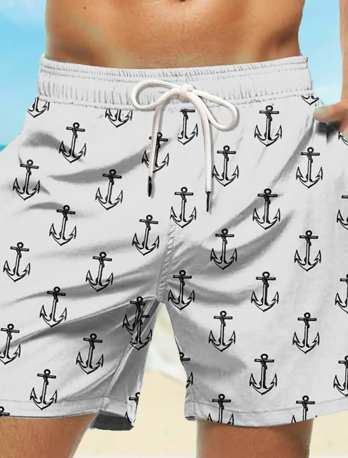 Anchor Pattern Men's Shorts 3D Printing Summer Swimming Shorts Quick Drying Material Casual Holiday Hawaiian Style Men's Shorts