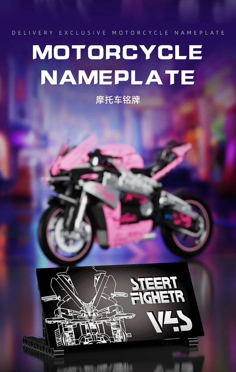 Technischer 1:5-Motorrad-Bausatz, italienische Streetfighter V4S-Motorradmodelle, Bausteine, Spielzeug, Sammlung für Jungen. – Detail 5