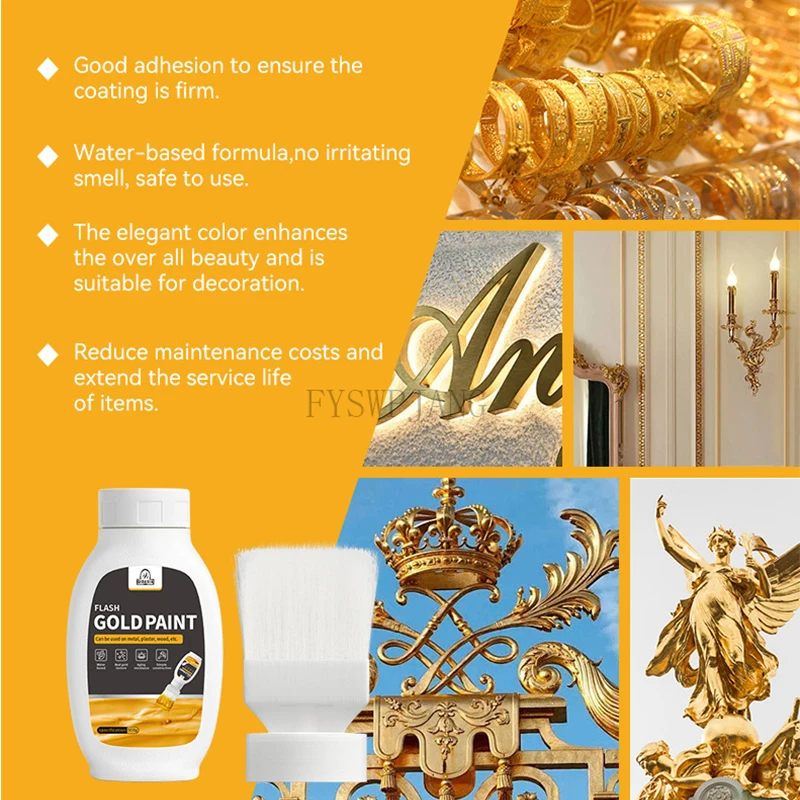 500g Flash Gold Foil Paint Gold Powder Paint Super Bright Gold Paint Waterborne Type Paint Waterborne Gold Paint