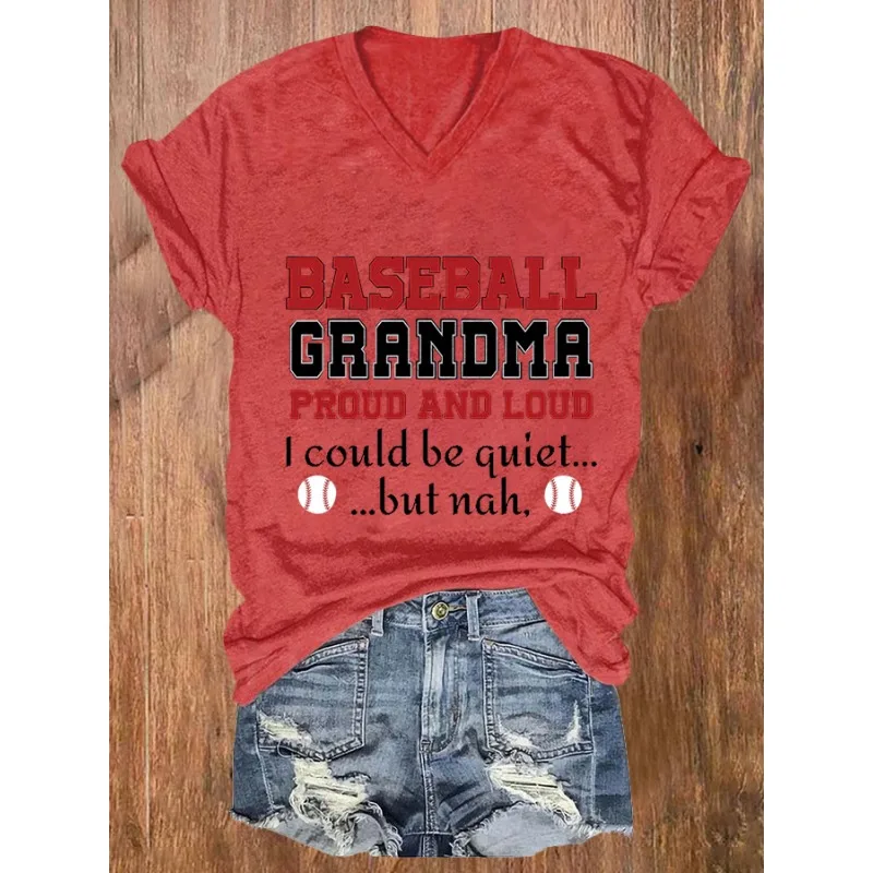 HOT Women's Baseball Print T-Shirts Summer V Neck Tops Short Sleeve Casual Tees