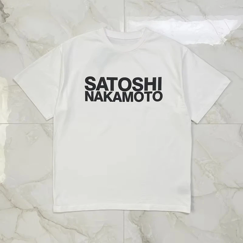 2026 new High Street Harajuku Style Apricot Satoshi Nakamoto T-shirt Perforated Round Neck Short Sleeves High-quality Stock