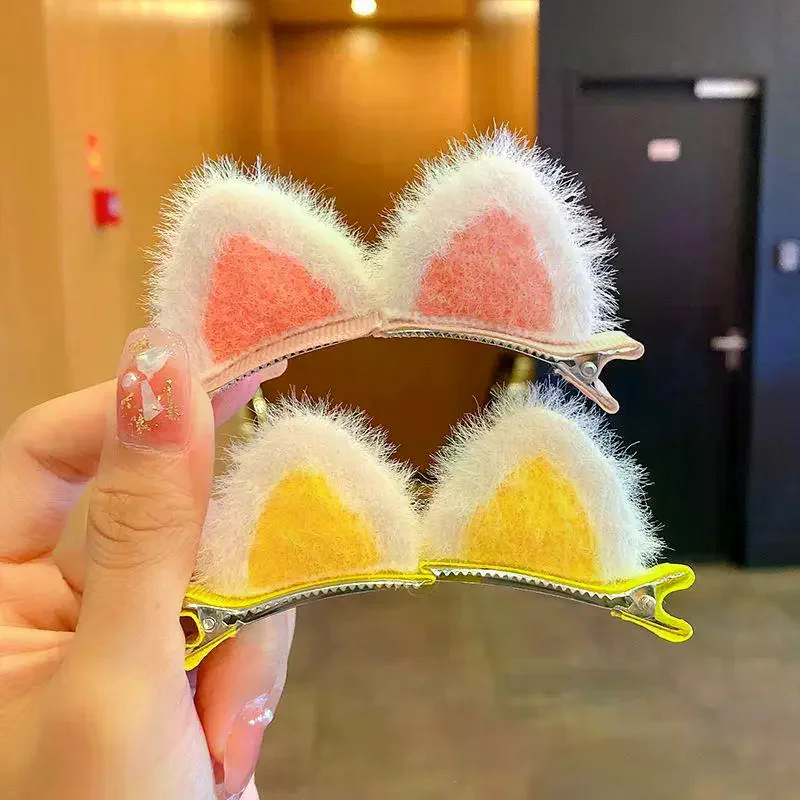 2PCS Plush Cat Ear Hair Clips Set Cute Cartoon Stereoscopic Design Korean Style For Little Girls Hair Accessories Fashion - Detail 1