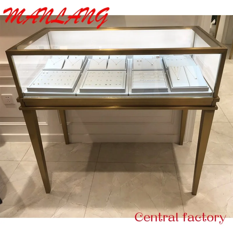 CustomModern Jewellery Showroom Counter Stainless Steel Floor Standing Jewelry Cabinet Jewelry Store Furniture Jewelry Showcase