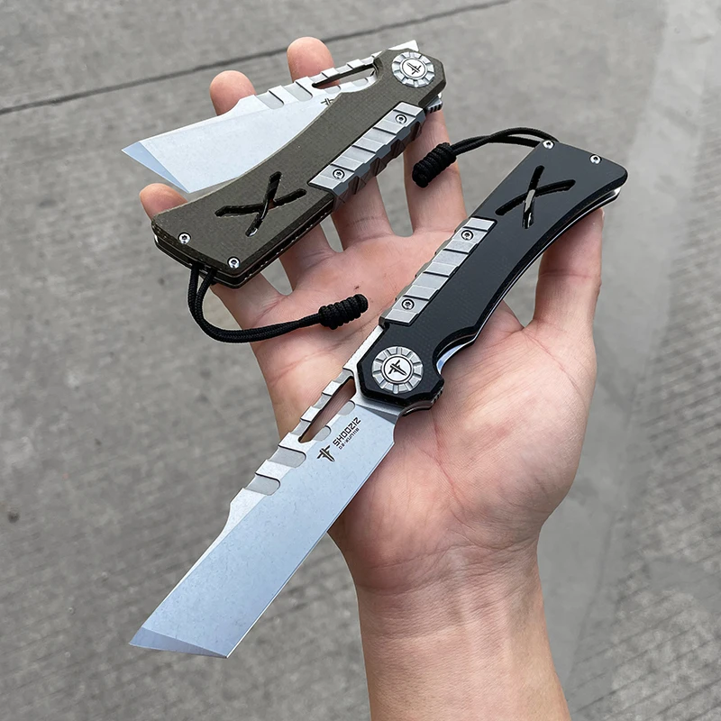 59HRC Folding Knife, Pocket JackKnife, D2 Blade, Multifunctional Hunting Tactical Survival Tool XUN118