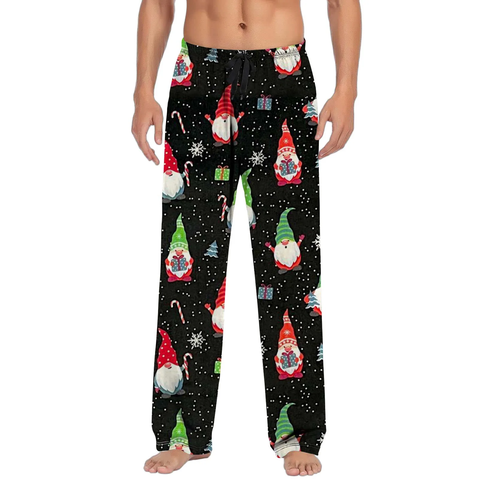 Erkek Pijama Pantolon Moda Noel Baskı erkek Rahat Pantolon İpli Cepler Gevşek Pijama Pantolon