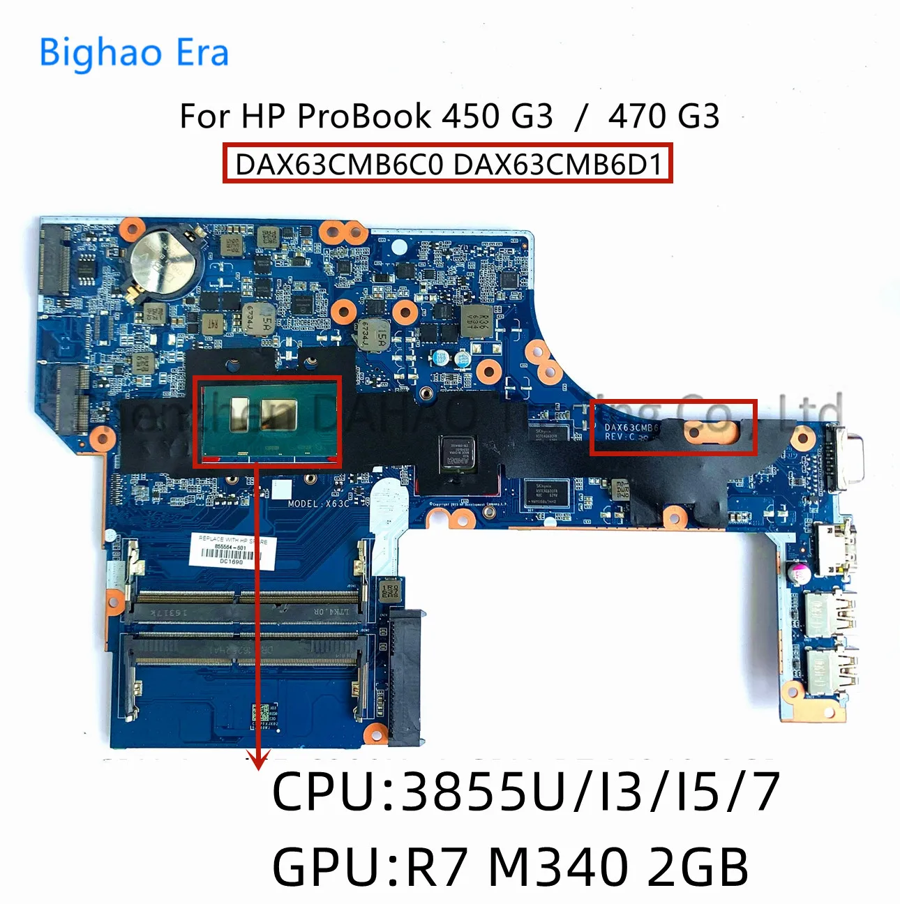 

For HP ProBook 450 G3 470 G3 Laptop Motherboard DAX63CMB6C0 DAX63CMB6D1 With Inter 3855U/I3/I5/I7 CPU R7 M340 2G-GPU DDR4