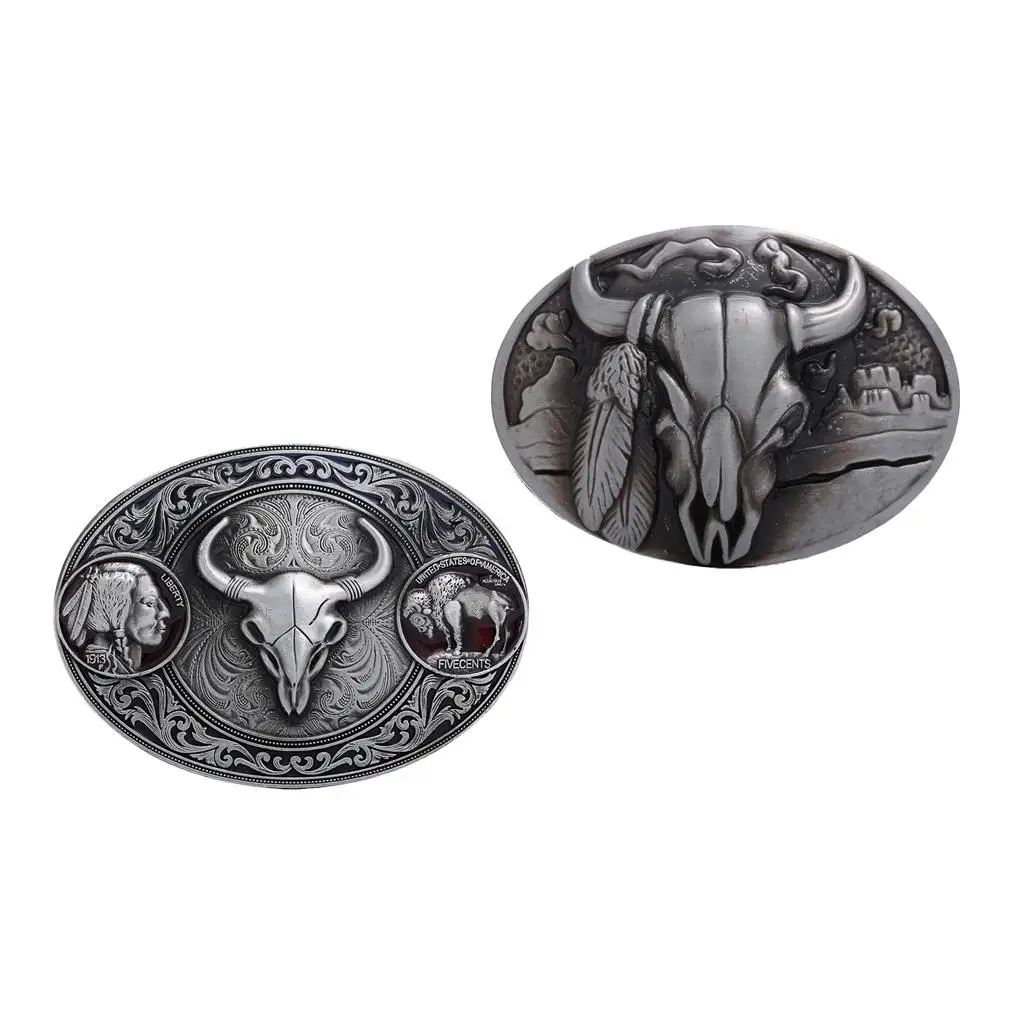 Engraved Bull Head Belt Buckle - Western Cowboy Belt Buckle for , Rodeo Accessories