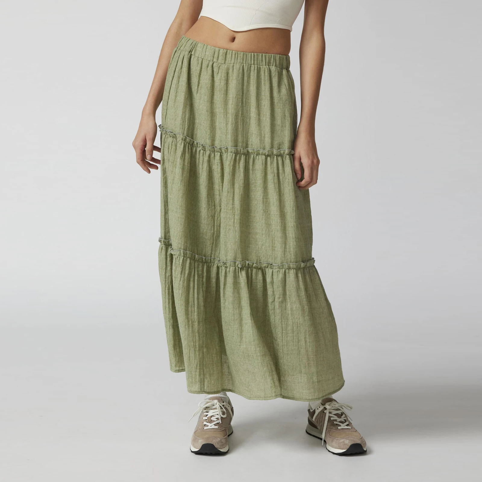 

Thorn Tree Women 2000s Aesthetic Tiered Long Skirts Vintage Chic Elastic Waist Solid Color Casual Midi Skirts Frill Trim Skirts