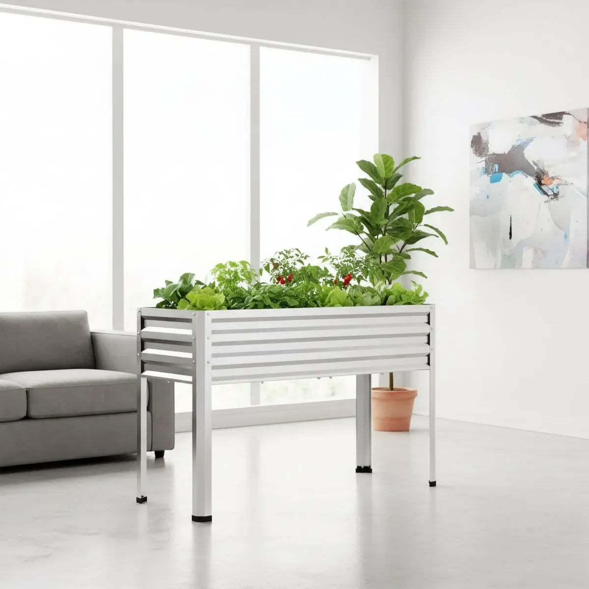 Galvanized Steel Raised Planter 48x24x32in Outdoor Garden Bed Patio Balcony