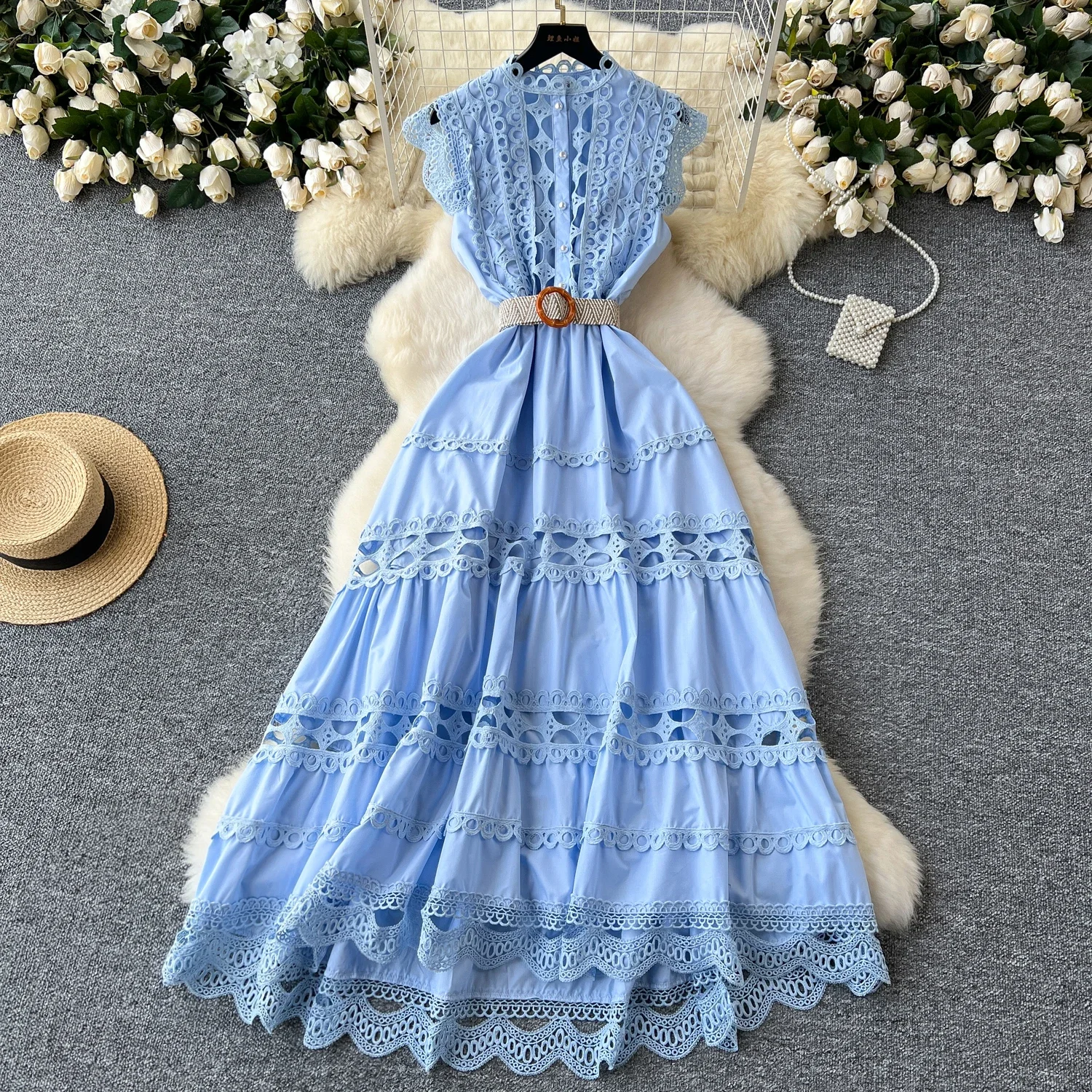 Sexy Chic cut out lace sleeve O-Neck Dress Elegant Fashion Party PATCHWORK Slim Summer A-line dresses