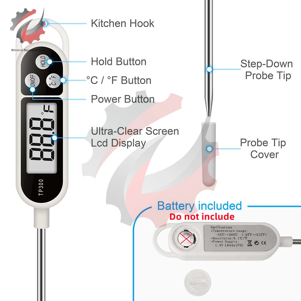 TP300 Food Thermometer Digital Kitchen Temperature Tester For BBQ Meat Cooking Water Milk Food Probe Electronic Oven Thermometer