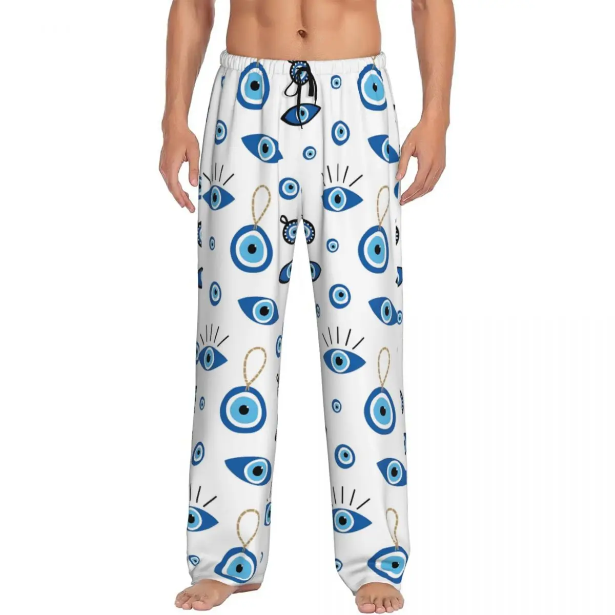 

Custom Men's Nazar Evil Eye Pajama Pants Printed Symbol Amulet Sleep Sleepwear Bottoms with Pockets
