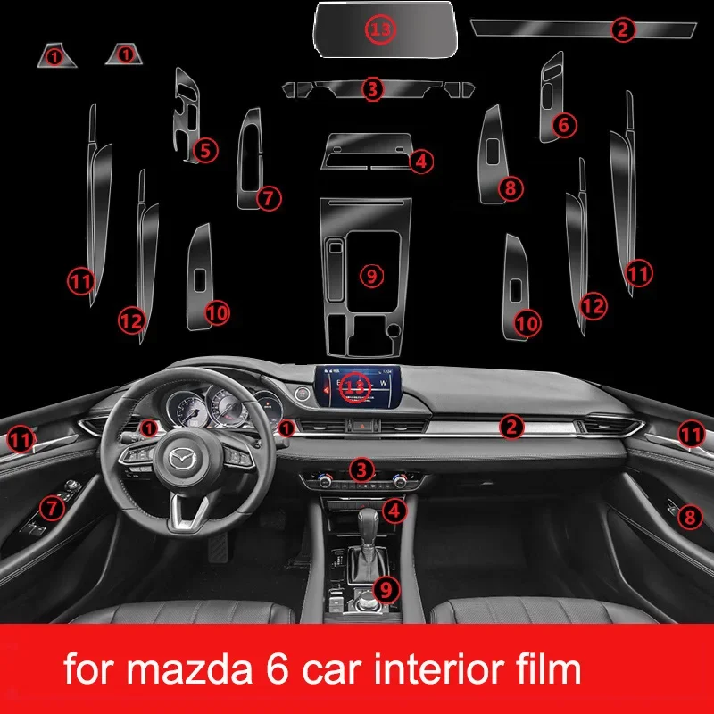 For Mazda 6 Atenza 2020-2023 TPU Transparent Protection Film Interior Sticker Center Console Navigator Gear Door Car Accessories