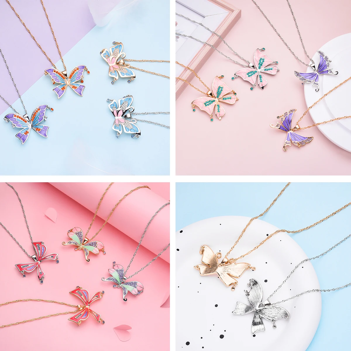 Medsor Exquisite Butterfly Necklaces Inlaid Cubic Zirconia Trendy Colorful Charm Chunky Collar Jewelry Gift for Women Friends