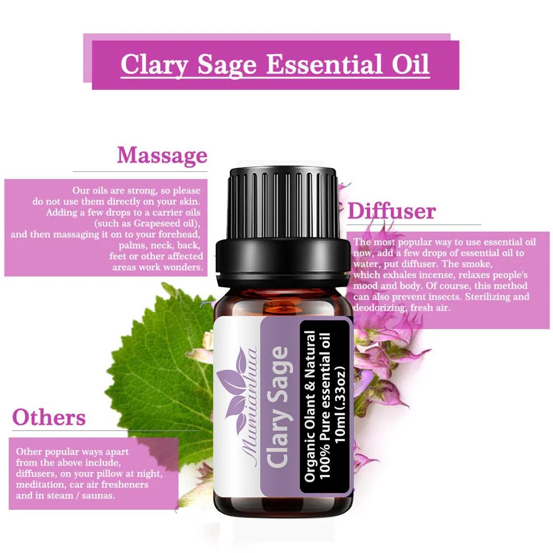 Clary Sage Essential Oil Premium Therapeutic Grade, 100% Pure and Natural, Perfect for Aromatherapy, Massage, Diffuser Dropper