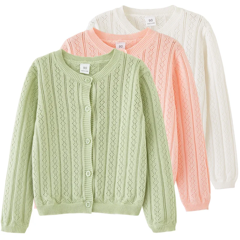 2024 nuove ragazze verdi bottoni cardigan maglione estate sottile color caramella giacca cappotto per 1 2 3 4 5 6 anni vestiti per bambini