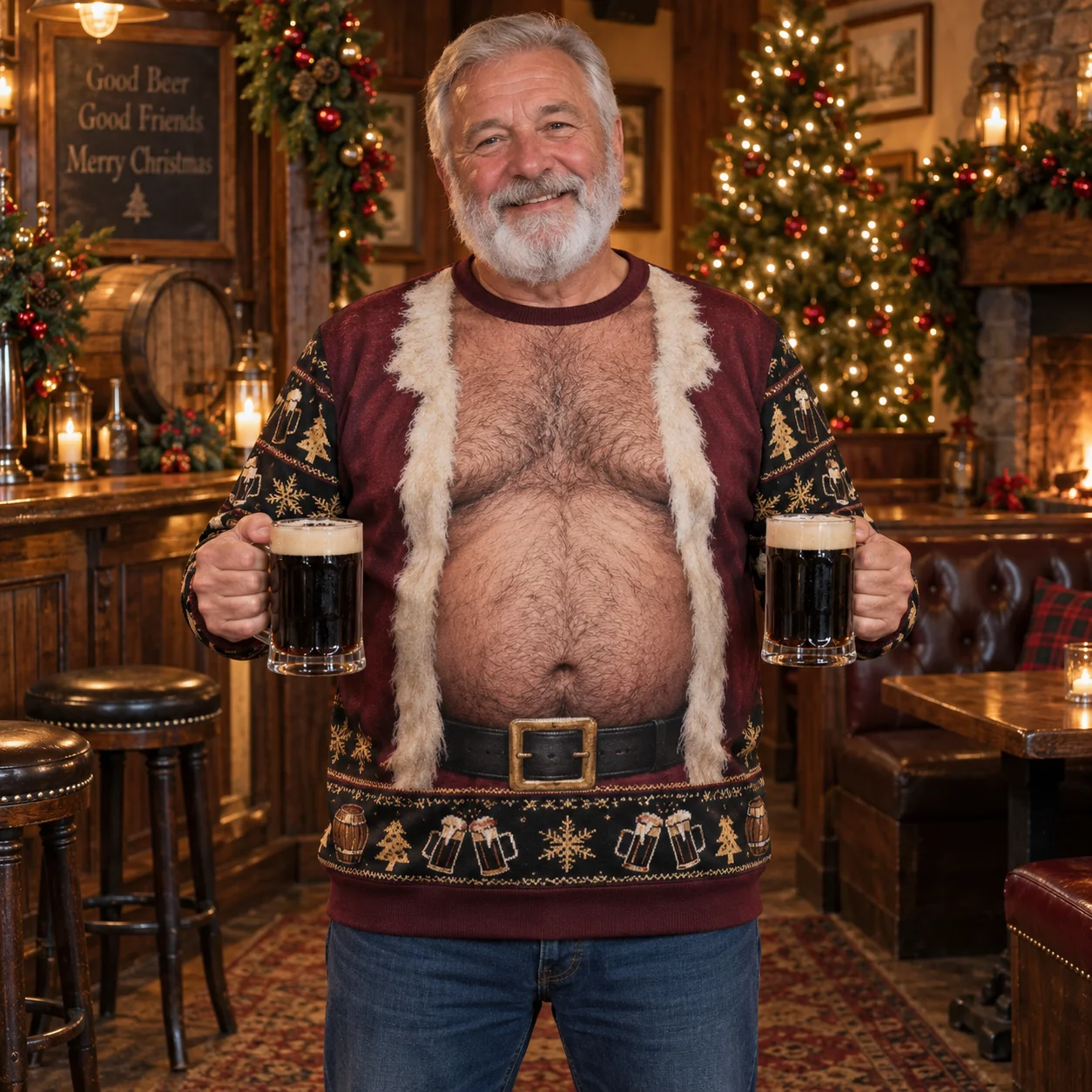 Dunkler Bier-Weihnachtsmann-Bauch, hässlicher Weihnachtspullover für Herren, 3D-Druck, Polyester, Rundhals-Sweatshirt, lustiger Weihnachtspullover für Partys – Detail 7