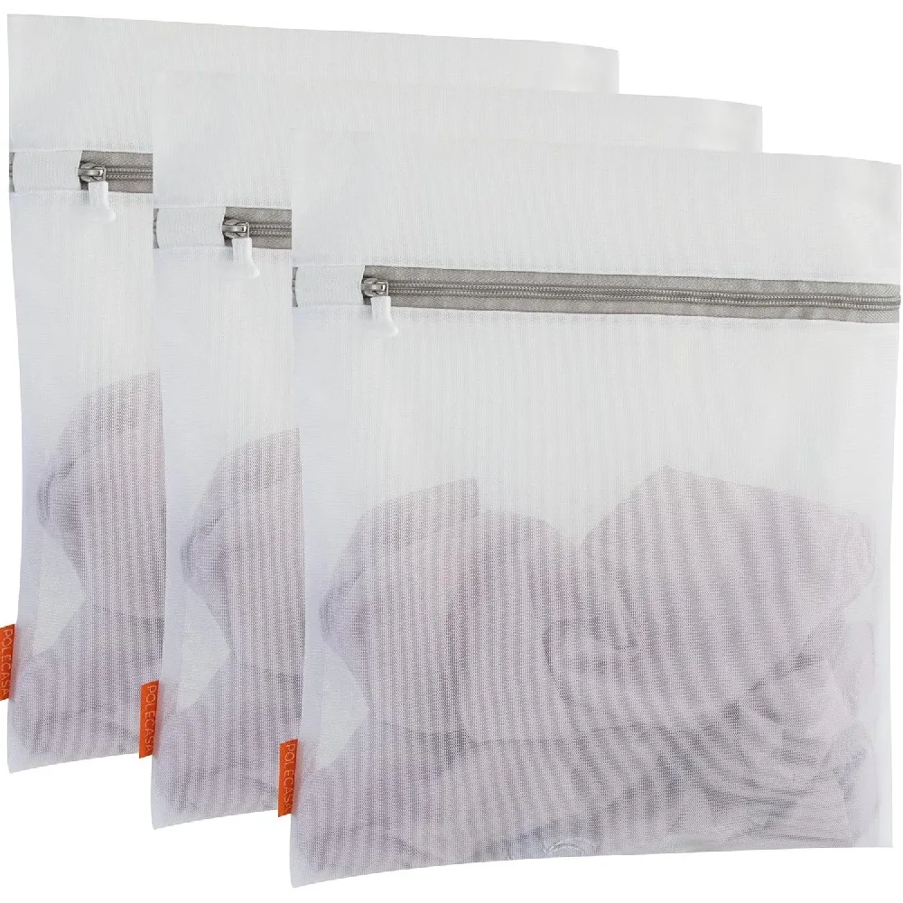 2 Pack Thick Mesh Laundry Wash Bags, Fine Mesh Zipper Washing Bags, Reusable Delicates Lingerie Bra Sock Laundry Net Bags for Washing Machine Home Clothes Care