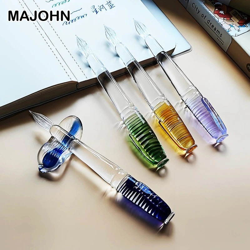 

MAJOHN 4 Colors Handmade Glass Dip Pens for Ink Calligraphy Drawing Journal Stationery Office School Supplies