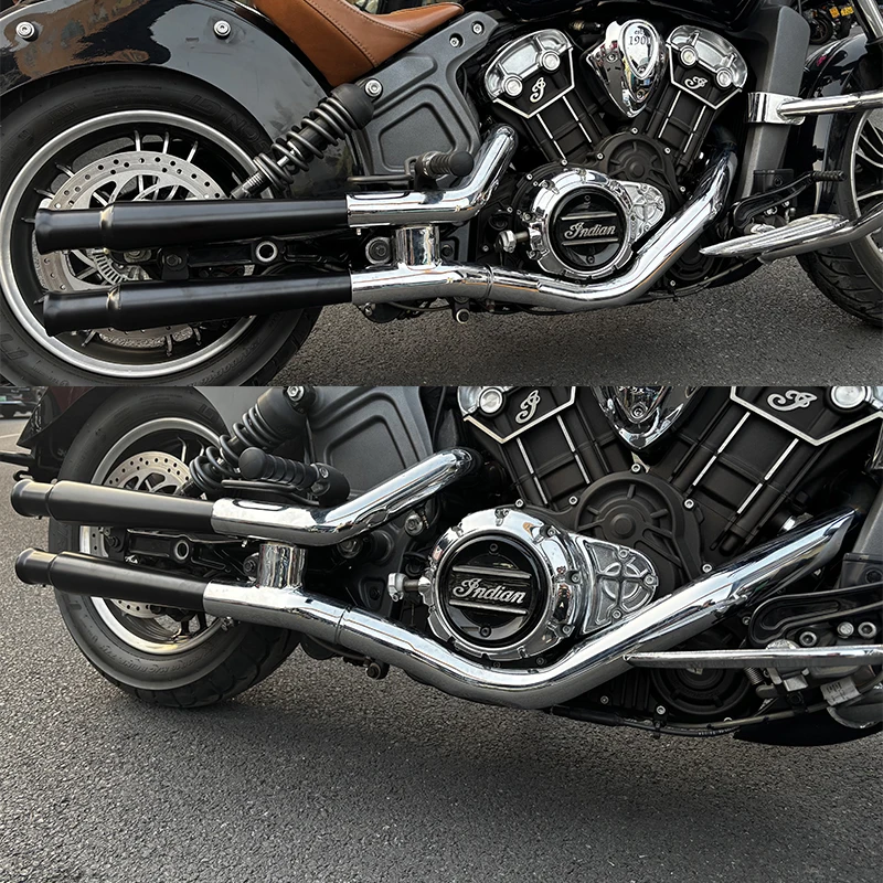 Scout Icon For INDIAN Scout Sixty/Bobber 2015-2024 Motorcycle Exhaust System Slip On Black Tail Muffler Stainless Steel Link Tip