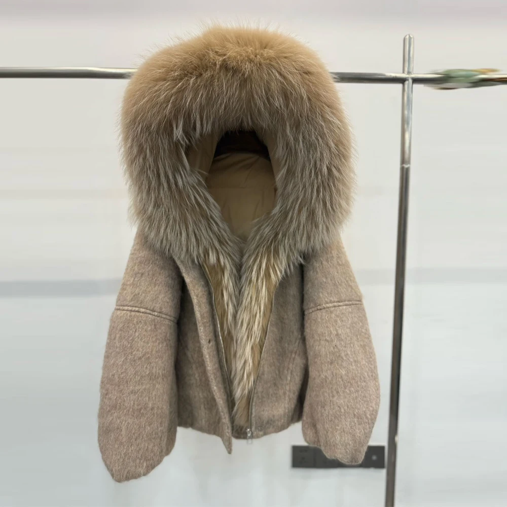   Collo in pelliccia di lana giù Jaet Capispalla caldo da donna ort Thi Cappotto invernale imbottito in piuma d'oca bianca vestibilità ampia casual