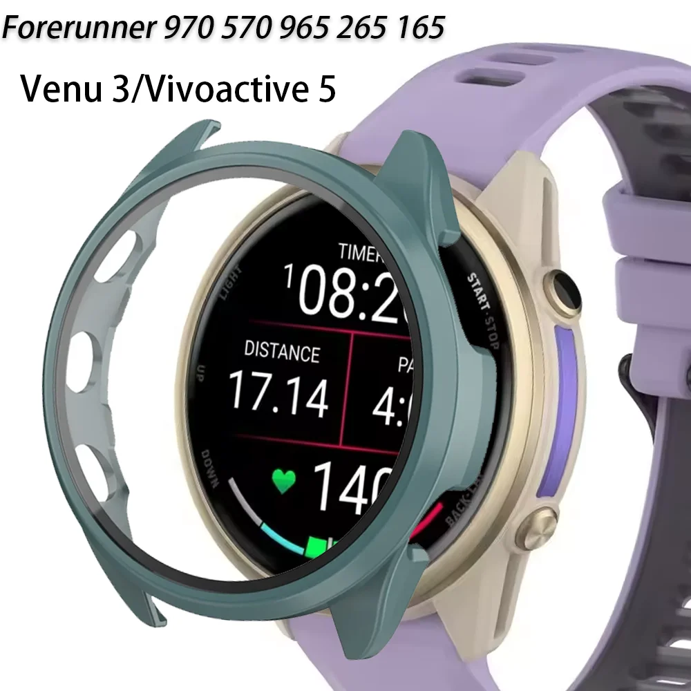 HD Tempered Glass+PC Case for Garmin Forerunner 970 570 965 265 165 Anti-fall Protective Screen Shell Venu 3/Vivoactive 5 Cover