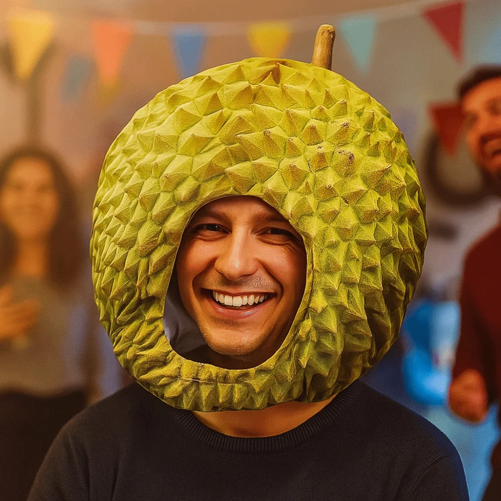 귀여운 재미 있은 시뮬레이션 두리안 모자 편안한 부드러운 두리안 헤드 기어 독특한 만화 플러시 모자 재미 있은 공연