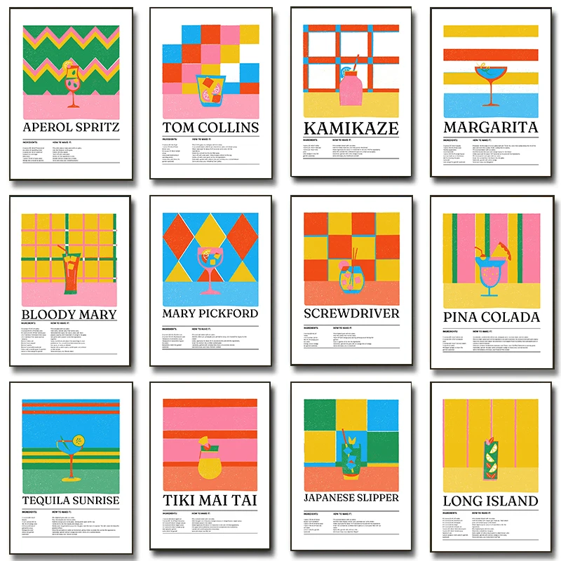 Pósteres de recetas de cóctel deliciosas, té helado de isla larga, impresiones de mojito de Cuba, pintura en lienzo, imágenes de pared, decoración para el hogar y la sala de estar