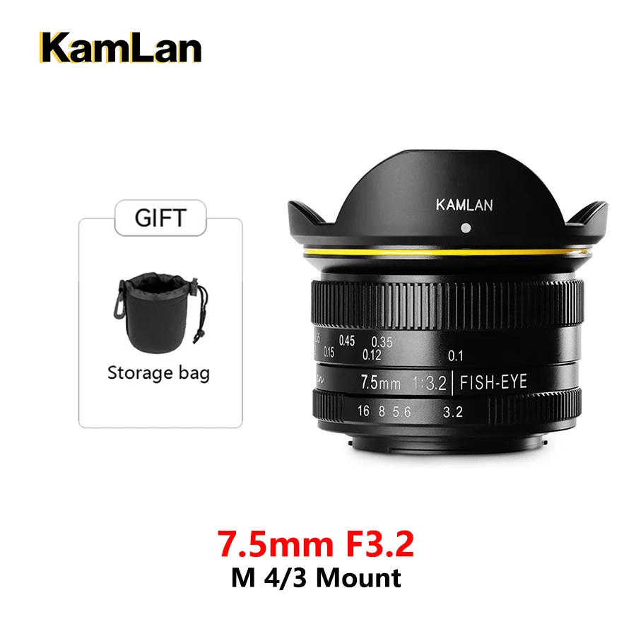 

Kamlan 7.5mm F3.2 Large Aperture Wide Angle Fisheye Fixed Focus Mirrorless Camera Lens M43-mount For Olympus APS-C Camera