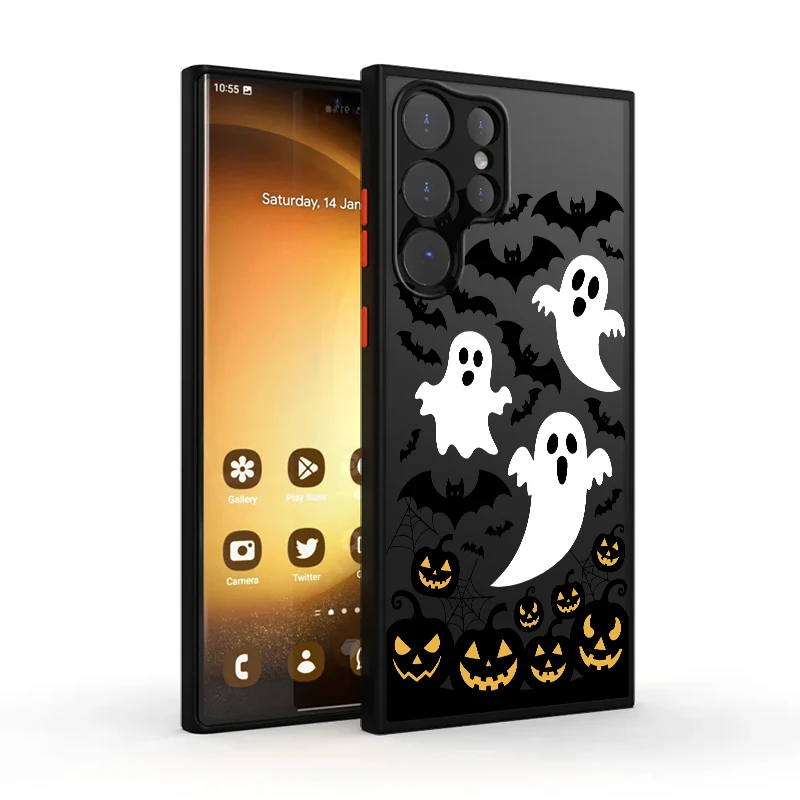 Case voor Samsung Galaxy S25 Rand S22 Plus S23 Ultra S20 S10 S9 S24 FE S21 Terug Telefoon Cover cartoon Halloween Kasteel Kat
