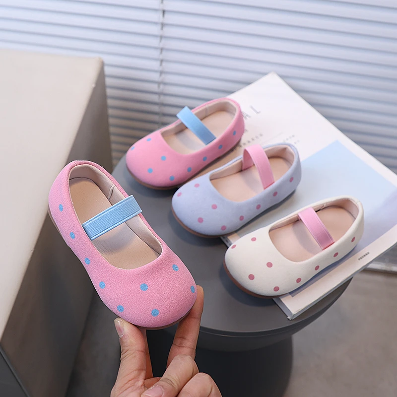 

Кожаная обувь для девочек, весна-осень 2023, новая корейская версия, милые детские туфли Мэри Джейн в горошек, детская обувь на мягкой подошве