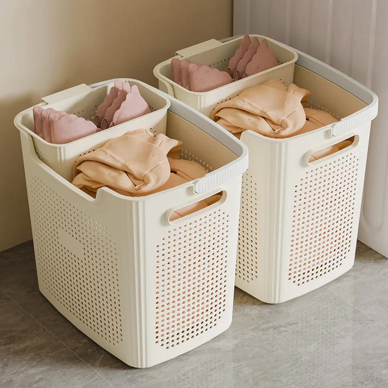 

Simple Large Capacity Bathroom Waterproof Dirty Clothes Basket Multifunctional Hollow Breathable Handheld Storage Basket