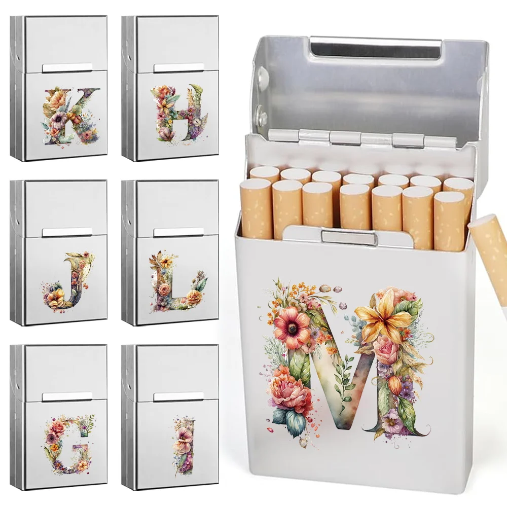 Pocket Cigarette Box Cover Portable Cigar Case Organizer Holder Tobacco Storage Floral Letter Pattern Daily Smoking Accessories