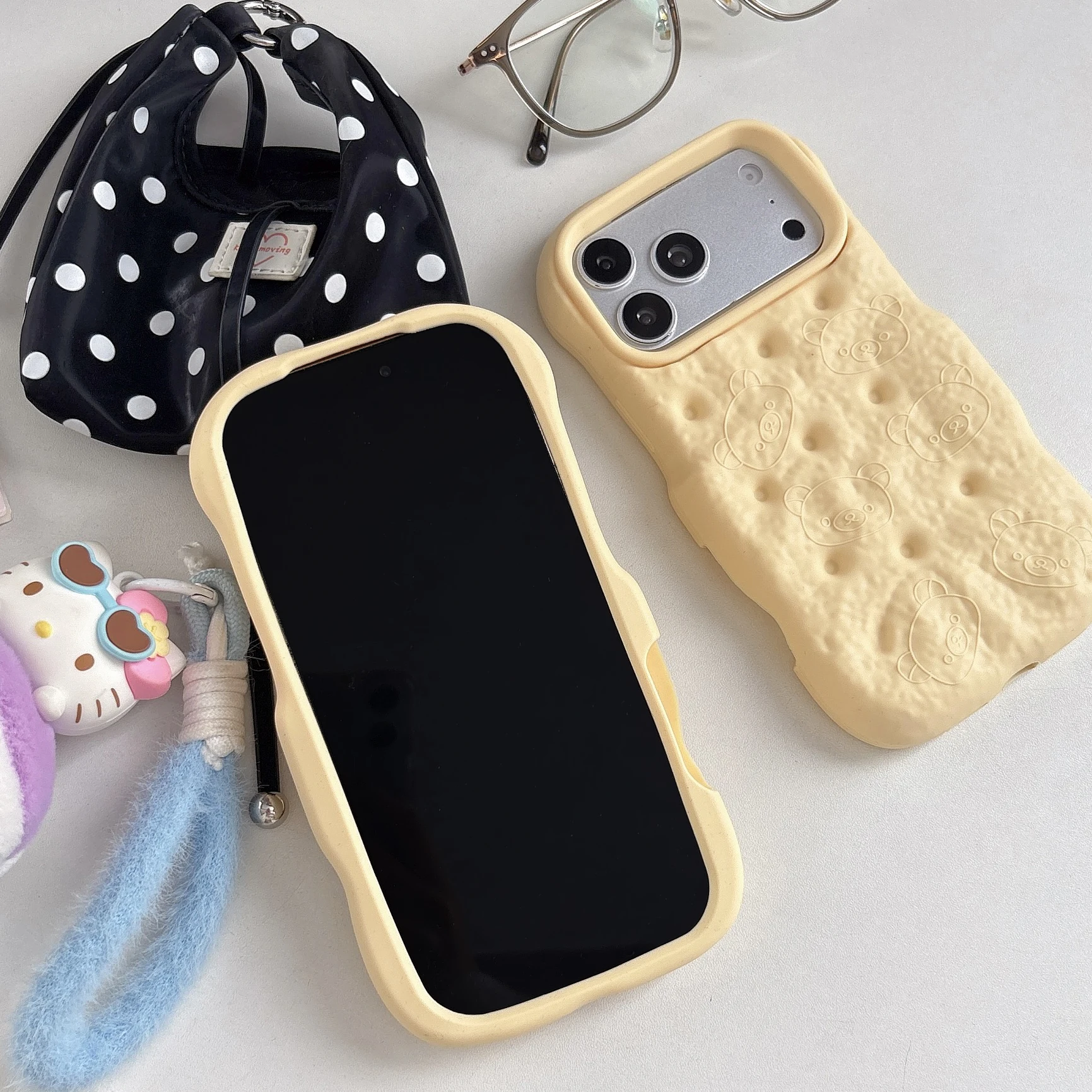 3D Puffed Bread Bear Phone Case, Silicone Protective Cover with Embossed Teddy Bear Pattern for iPhone 17/16/15/14/13/12 Pro Max view 4