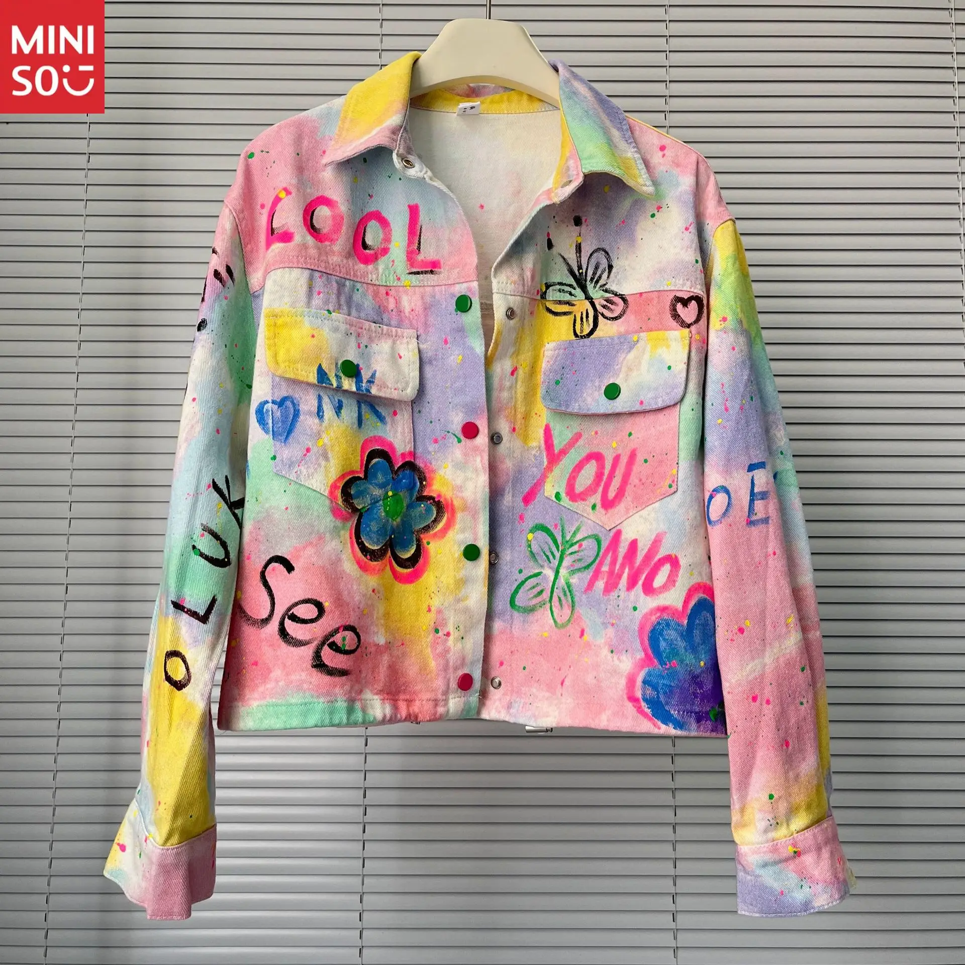

Miniso 2025 Autumn New Hand-painted Graffiti Denim Jacket Women's High-end Niche Loose Couple Versatile Coat