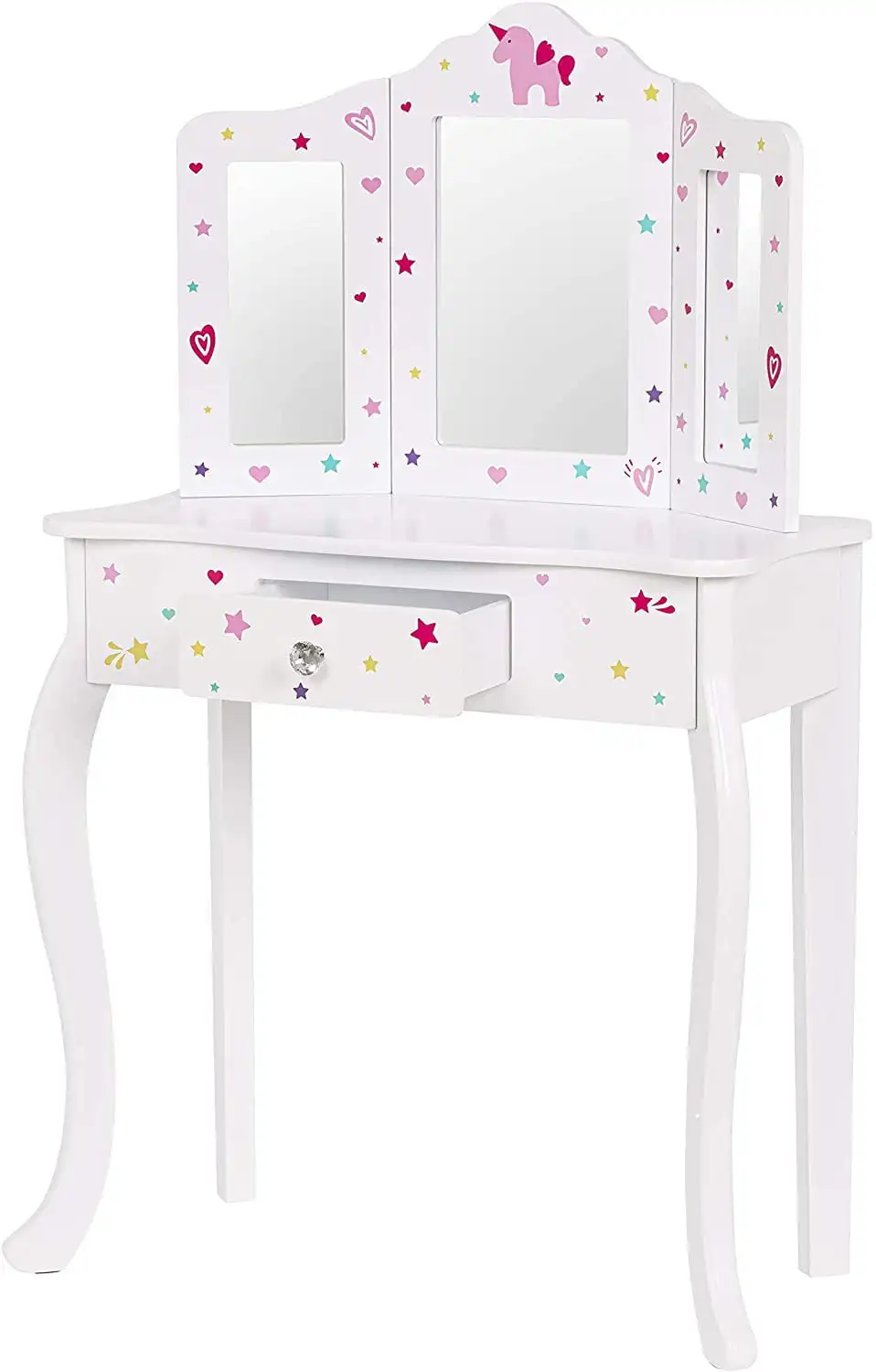 Pretend Play Kids Vanity Table and Chair Vanity Set with Mirror Makeup Dressing Table with Drawer，Play Vanity Set,White