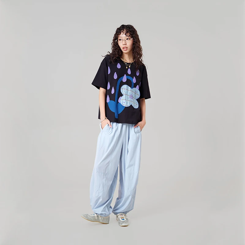 MOVEUP Loose Straight Pants 2026 Summer Sun Protection Cat Woven Label Pocket Elastic Waist Casual Trousers For Women 3ELX20139