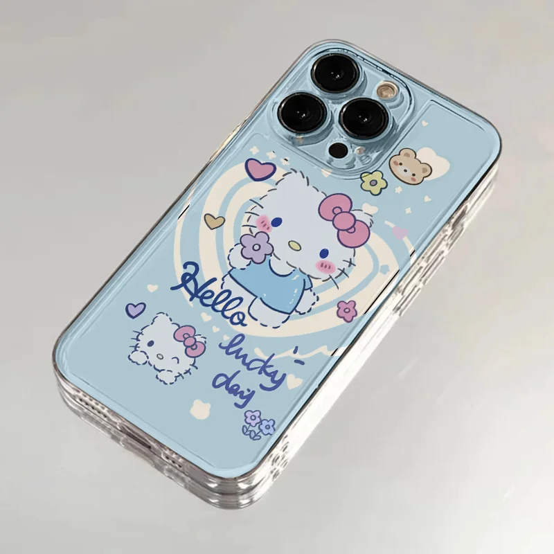 Nowy futerał na telefon Sanrio Hello Kitty Cute z kokardą dla iPhone 15 14 13 Pro Max 11 12 13 Pro X XR 7 8 Plus miękki akrylowy pokrowiec