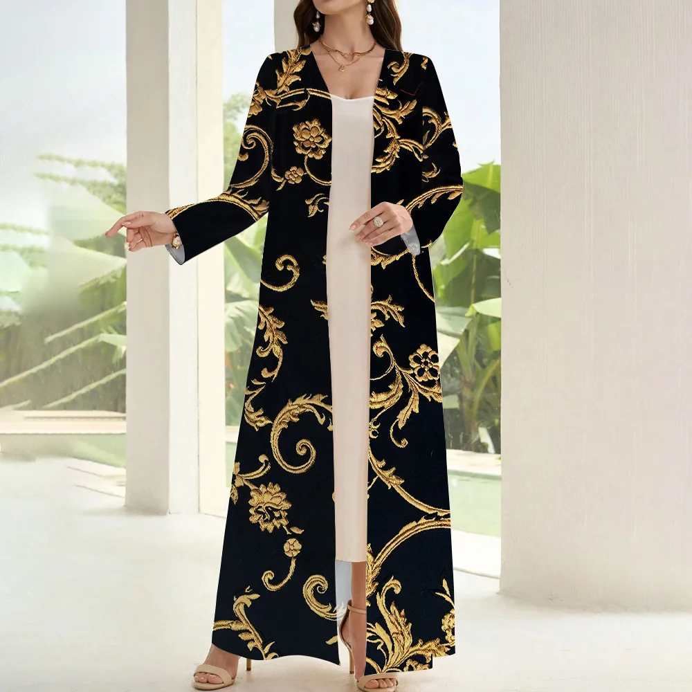 Ramadan Islamic Long Sleeve Abaya 2024 Femme Muslim Abaya Dubai Turkey One-piece Abaya Demure Islamic Clothing For Women Kaftan