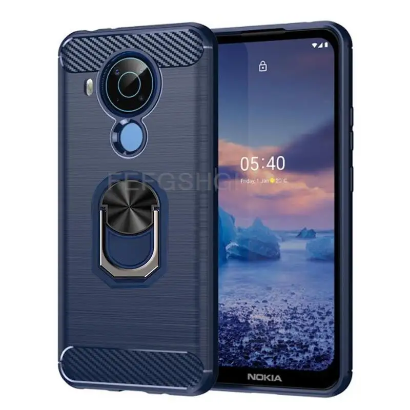 Capa For Nokia 5.4 Brushed Carbon Fiber Soft Silicone Case For Nokia 2.2 4.2 3.4 5.3 6.2 7.2 8.3 5.4 Magnetic Ring Stand Cover