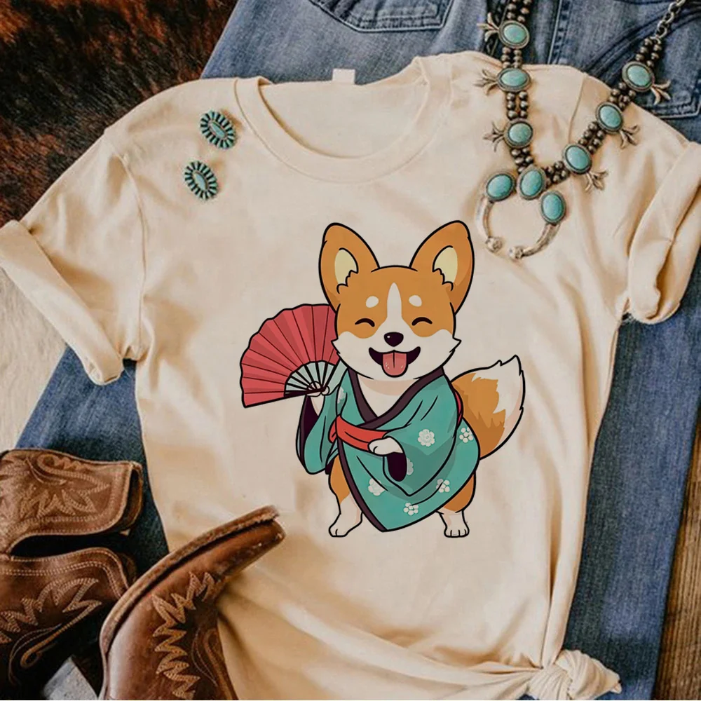 

Corgi t-shirts women manga anime harajuku Tee female y2k funny comic clothes