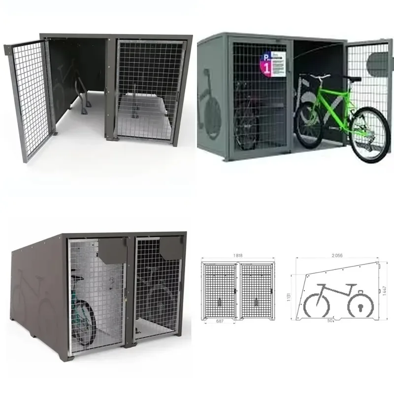 Custom Color Outdoor Bicycle Locker 2 Wheel Modular Expansion Design Suitable for Residential and Public Areas