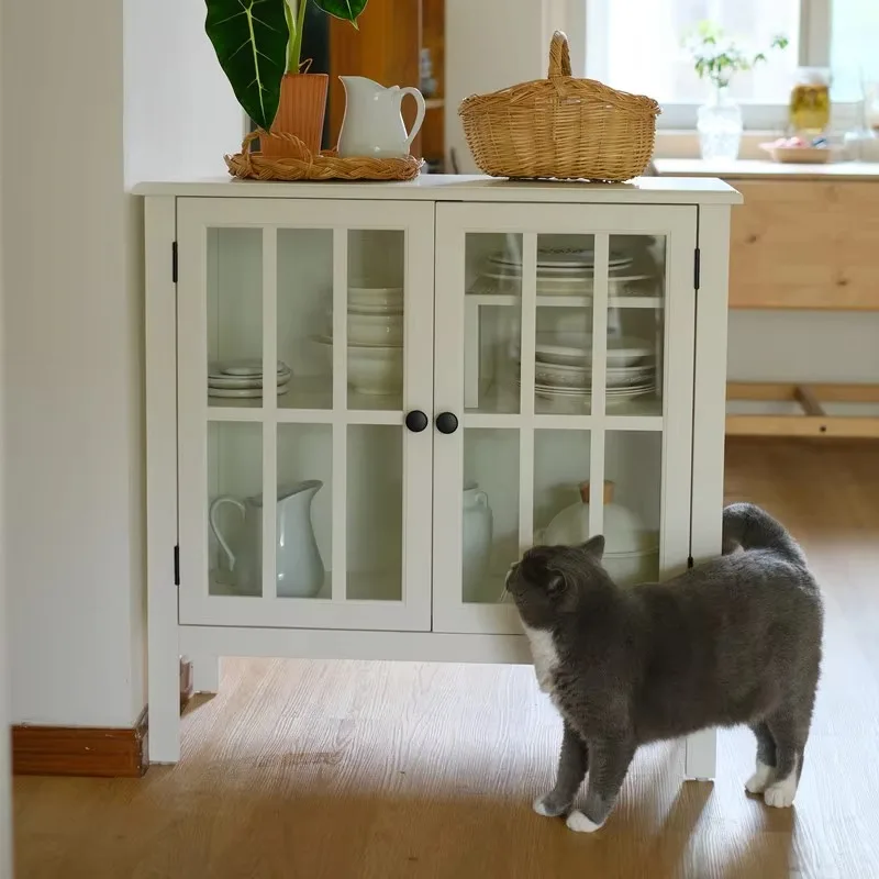 Japanese Style Glass Double Door Mail Packed Sideboard Kitchen Dining Room Bedroom Small Cabinet Multifunctional Storage
