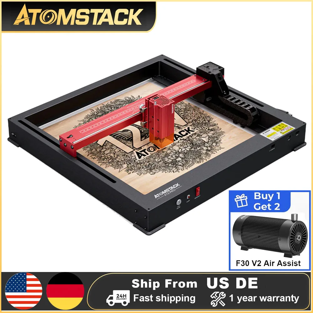 

AtomStack A12 Pro 12W Laser Engraver For Wood With F30 V2 Air Assist-High Precision CNC DIY Woodworking Laser Engraving Machine